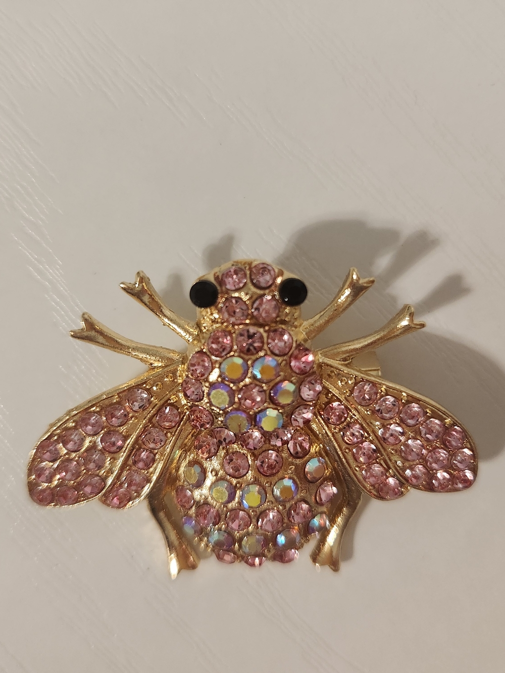 Gold-Tone Pink Crystal Bee Beetle Brooch - Women Accessories